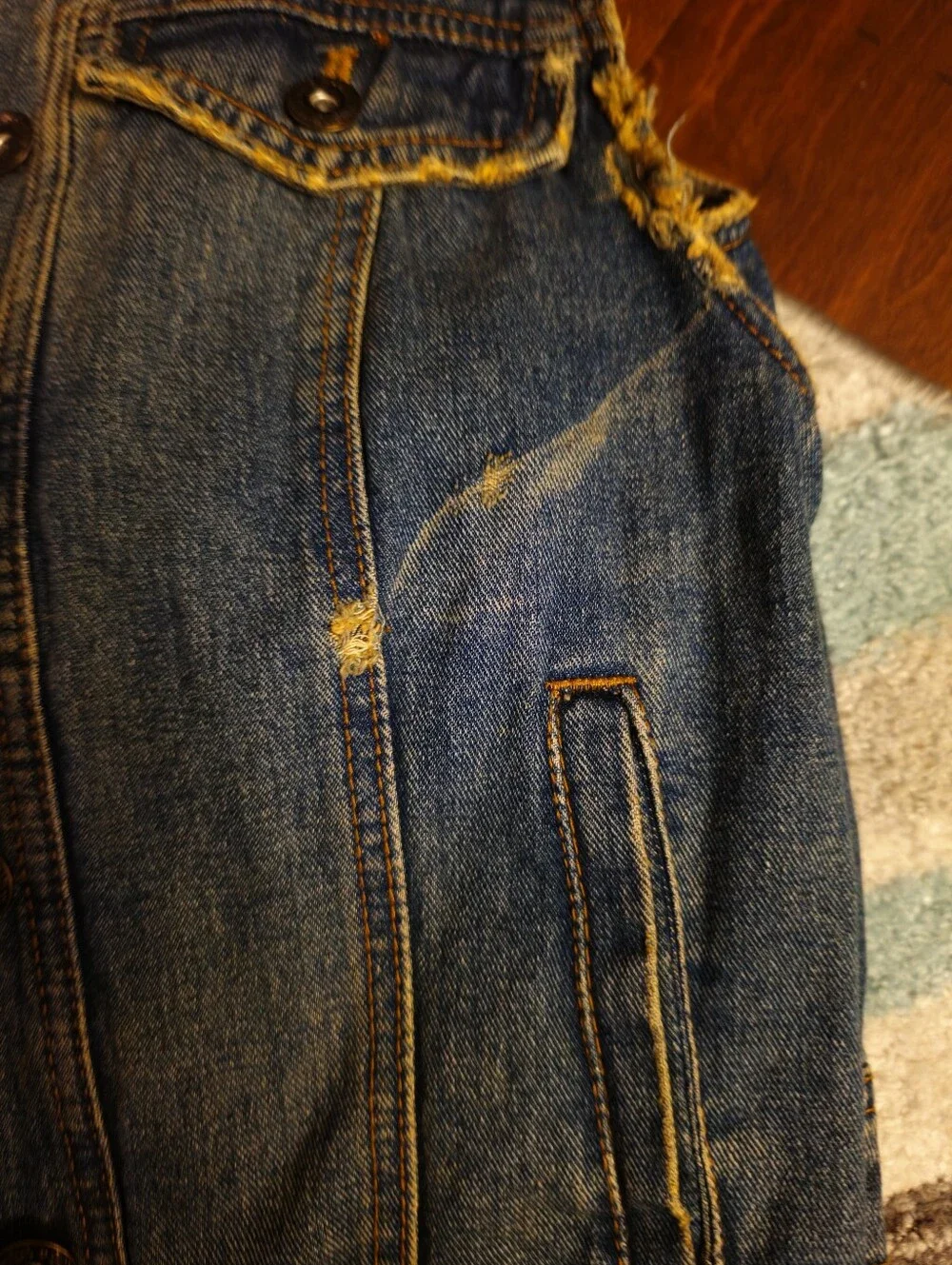 Free People Northern Lights Denim Vest Medium Wash Distressed - Size XS